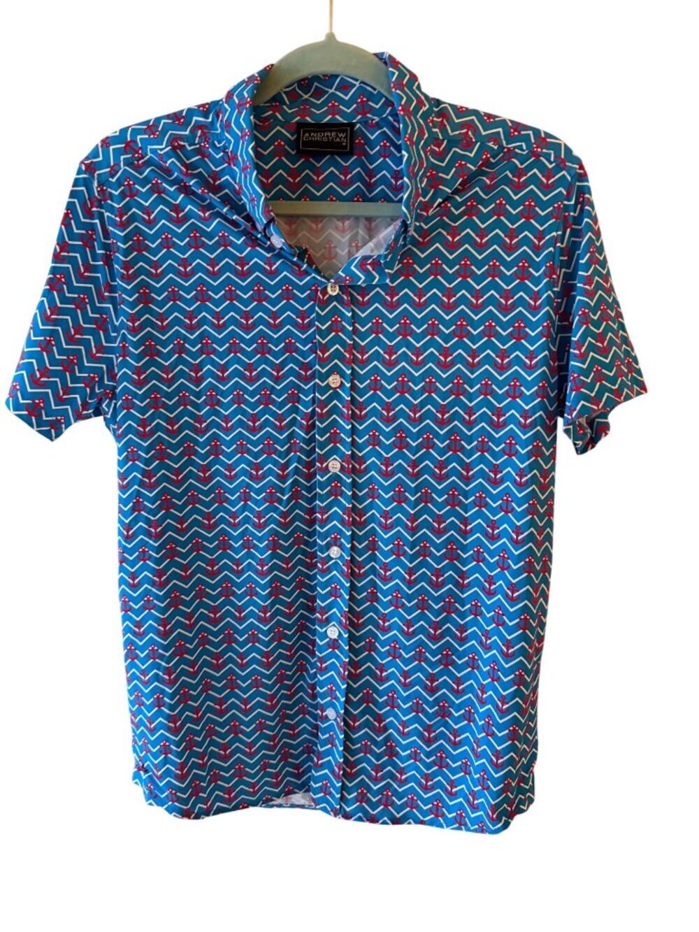Andrew Christian Mens Short Sleeve Anchor Chevron Print Shirt Size Small Casual